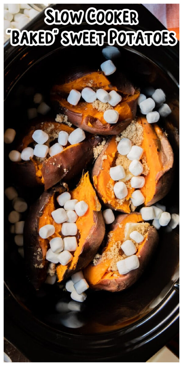 long image of baked sweet potatoes