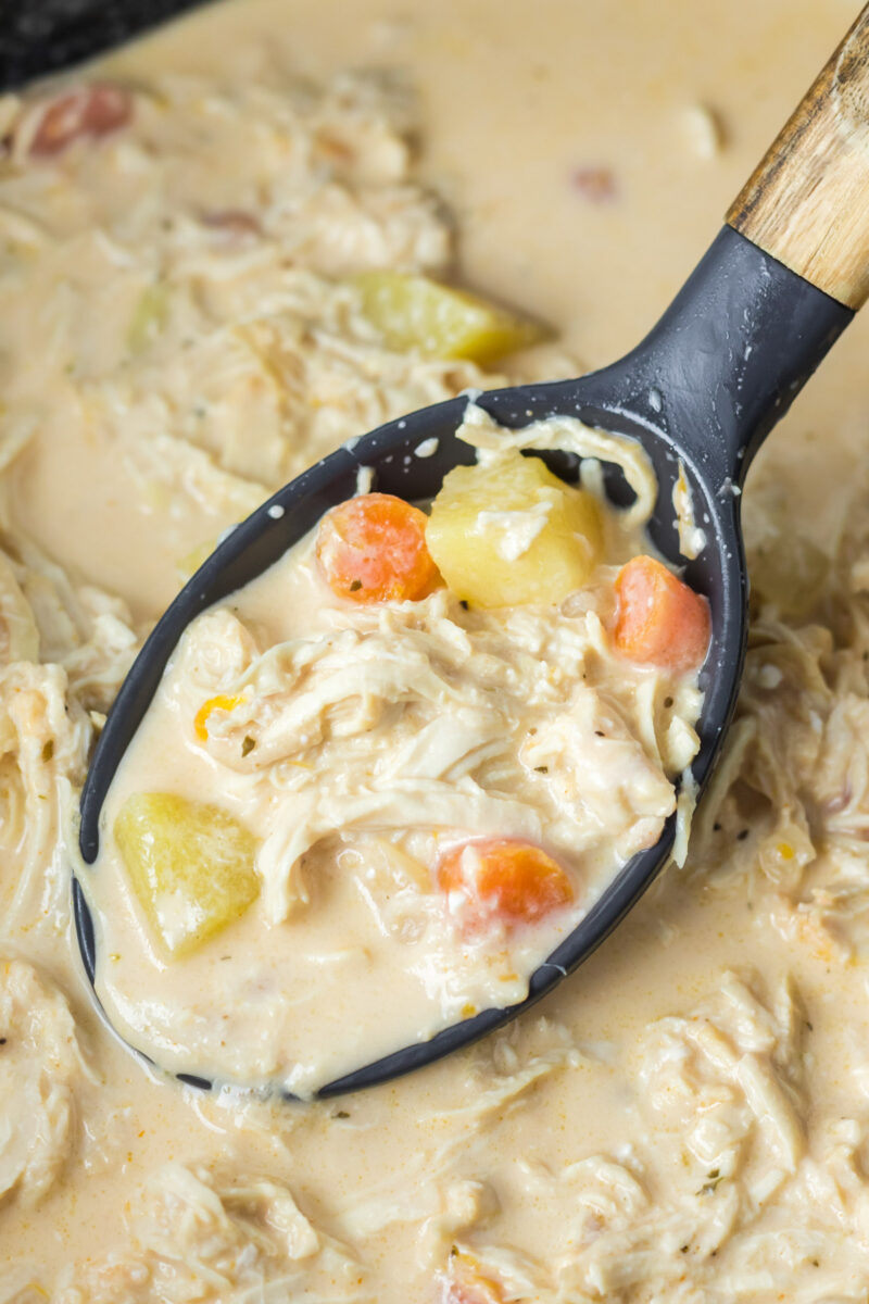 buffalo chicken soup on a spoon