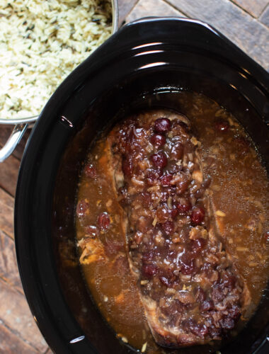 cranberry pork in slow cooker, cooked