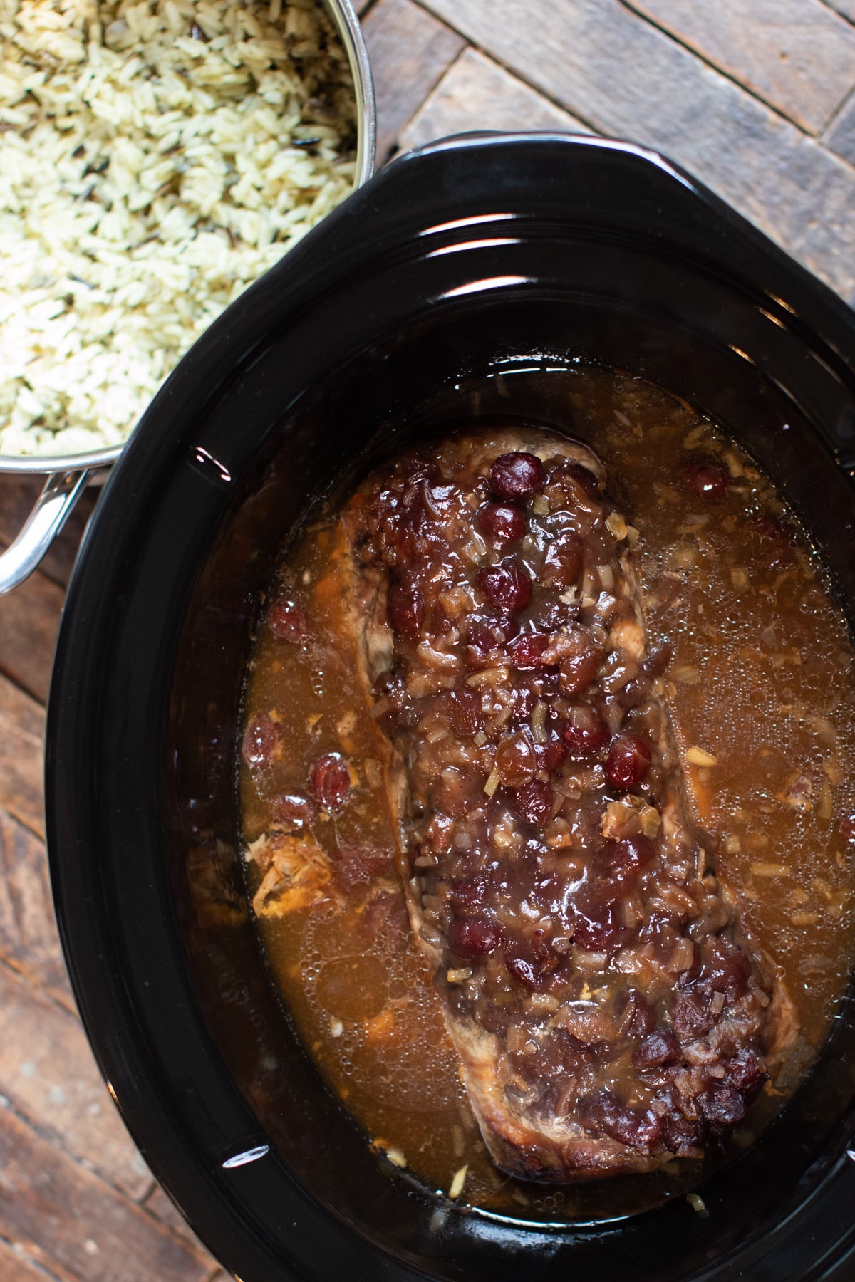 cranberry pork in slow cooker, cooked