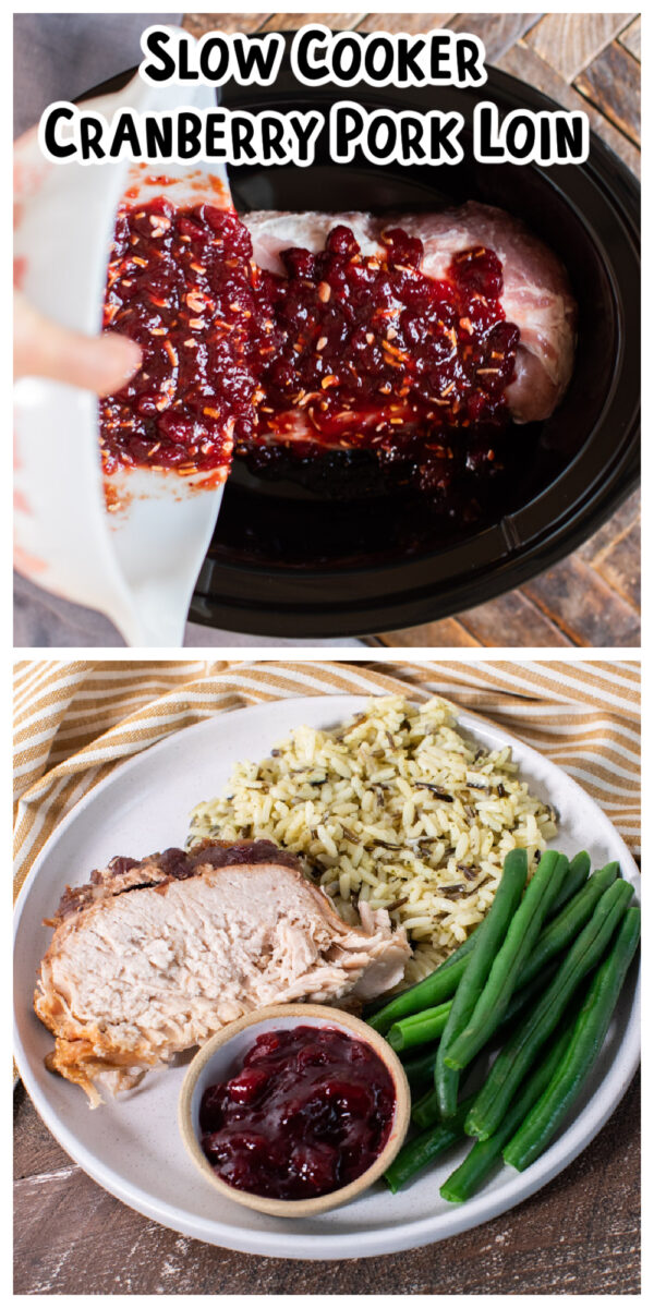 2 images of cranberry pork loin for pinterest