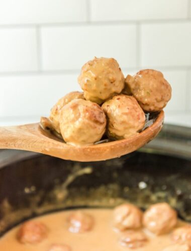 swedish meatballs on a spoon.