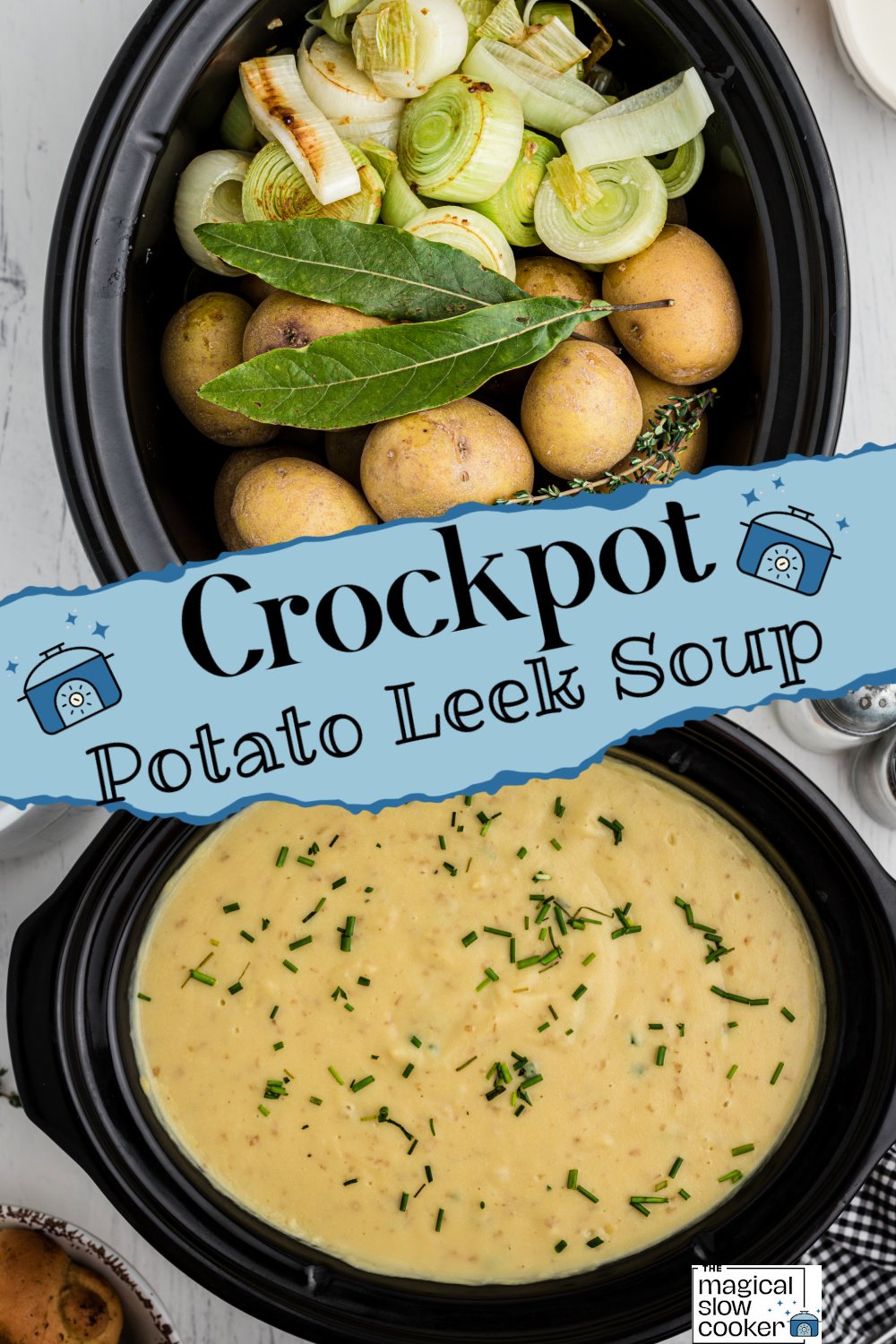 2 images of potato leek soup.