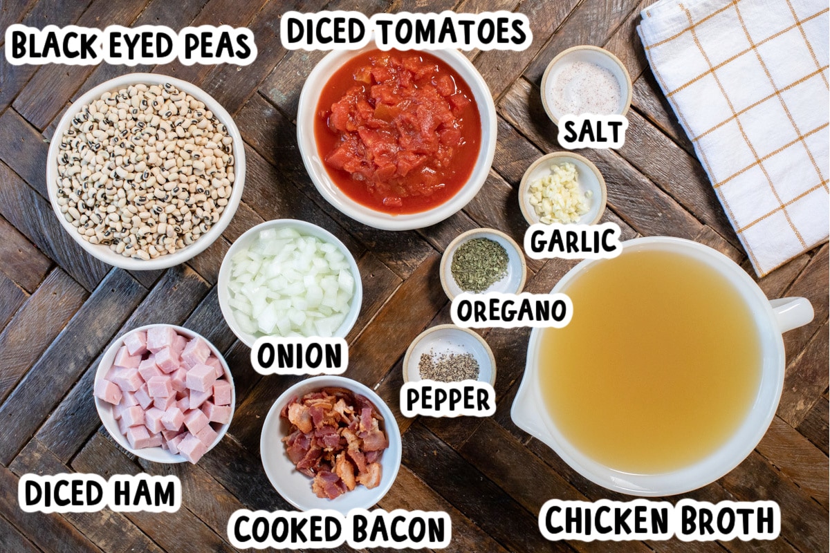 ingredients for black eyed peas on table