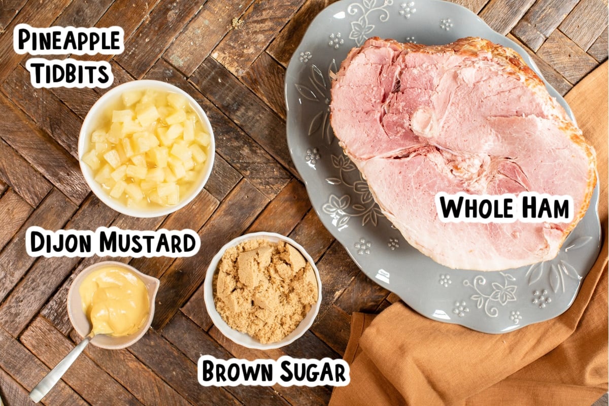 ingredients for brown sugar ham on a table