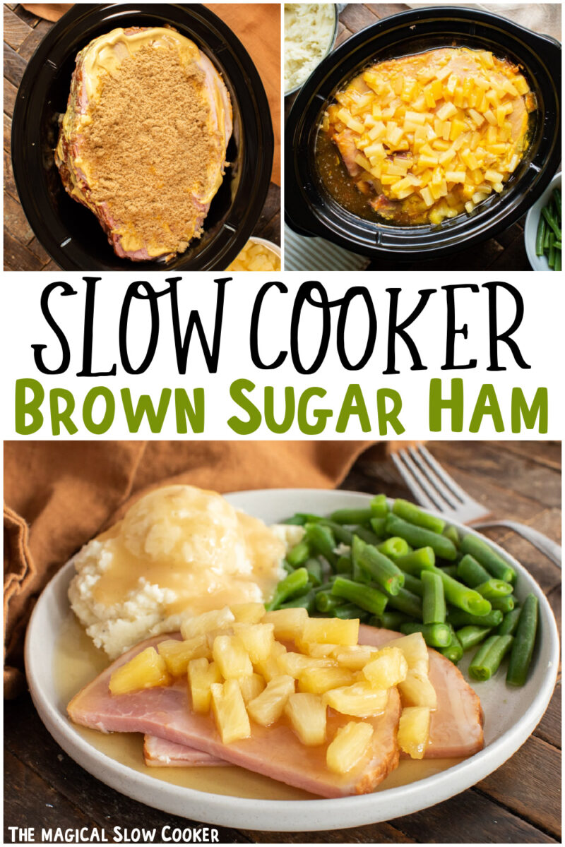 collage of brown sugar ham with text overlay for pinterest