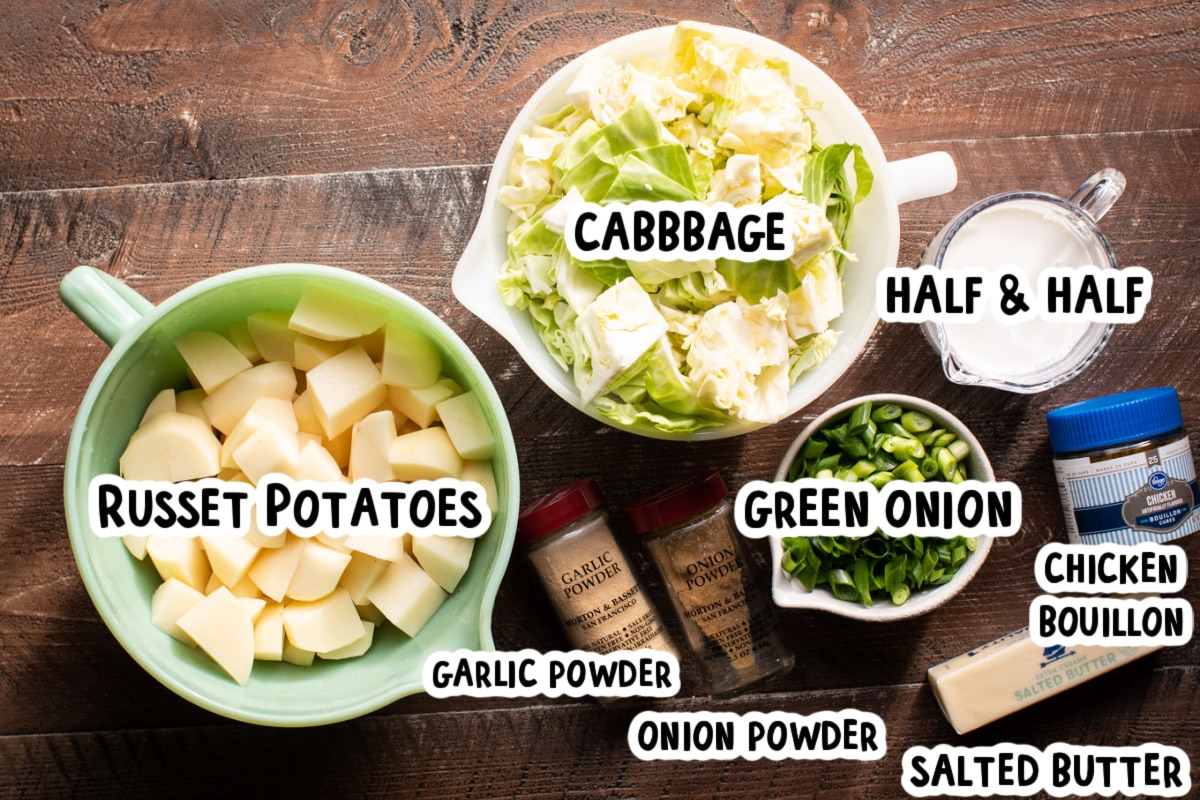 ingredients for colcannon potatoes on a table