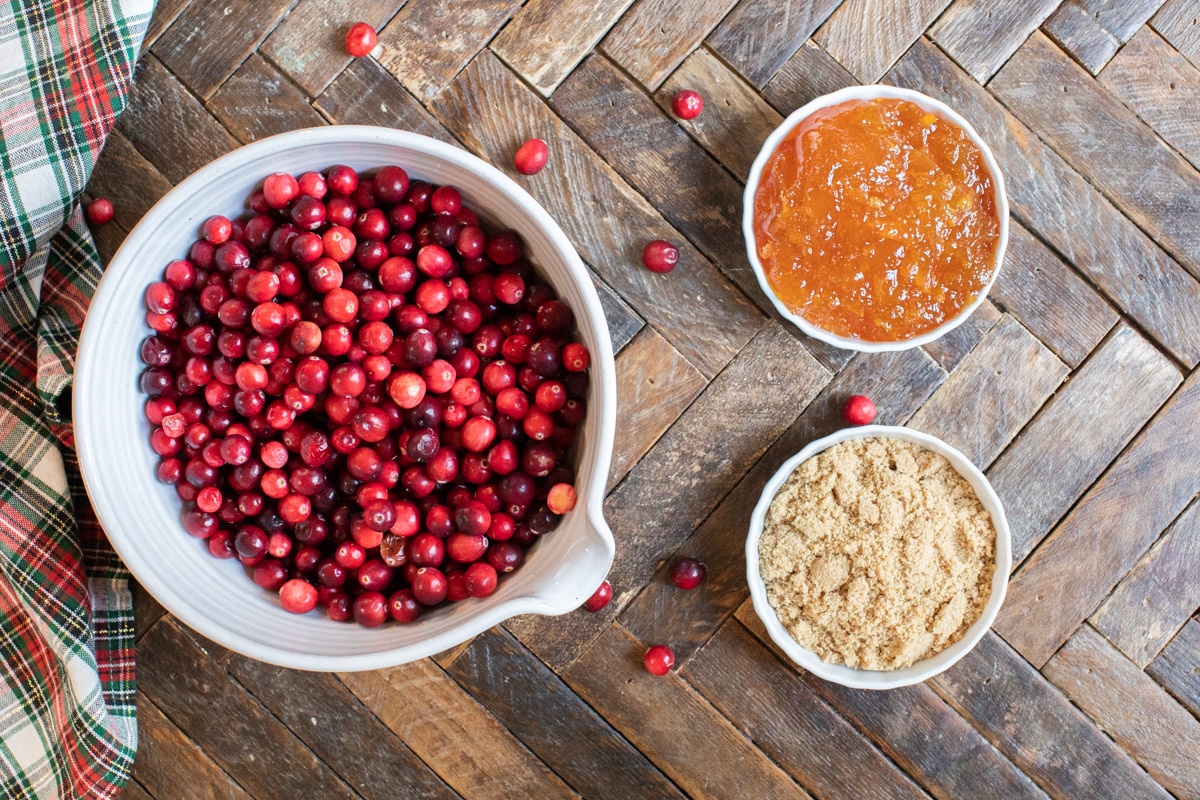 ingredients for cranberry sauce on table