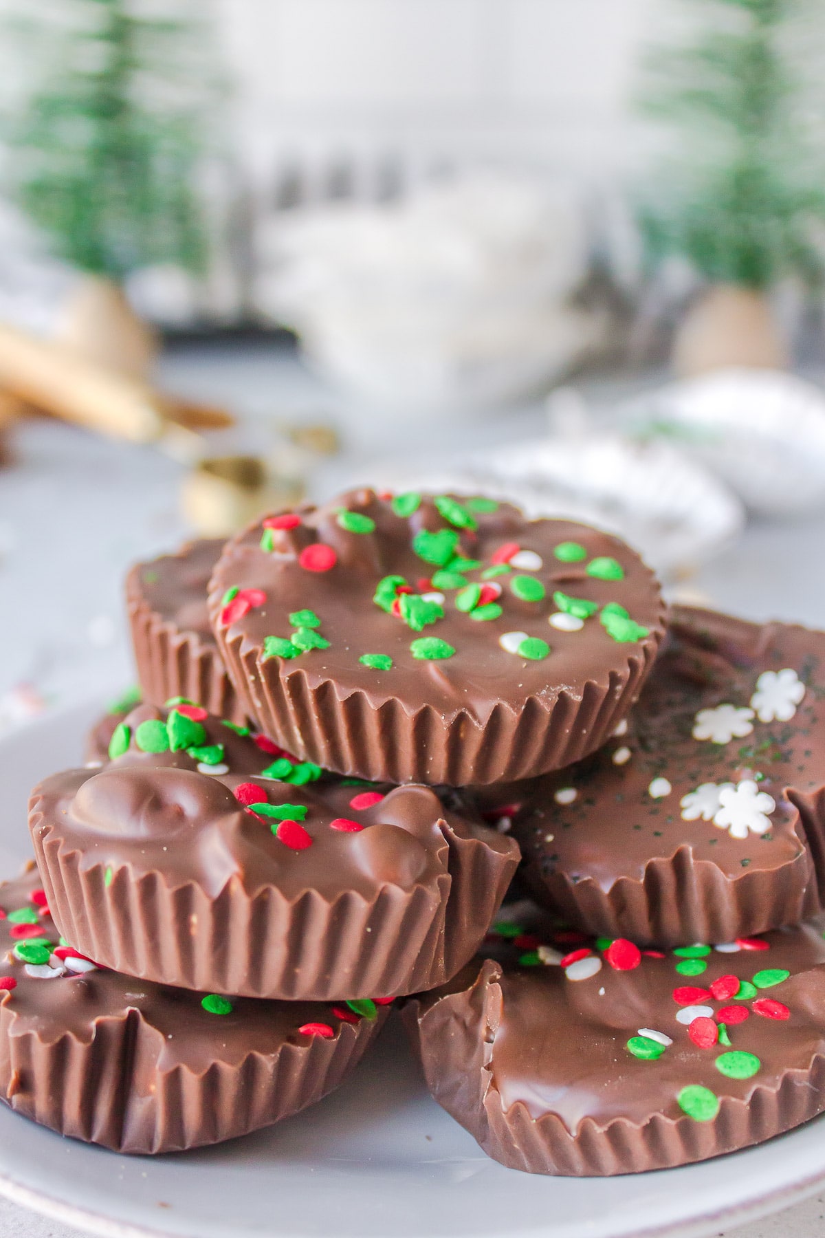 stack o chocolate peanut candy on plate