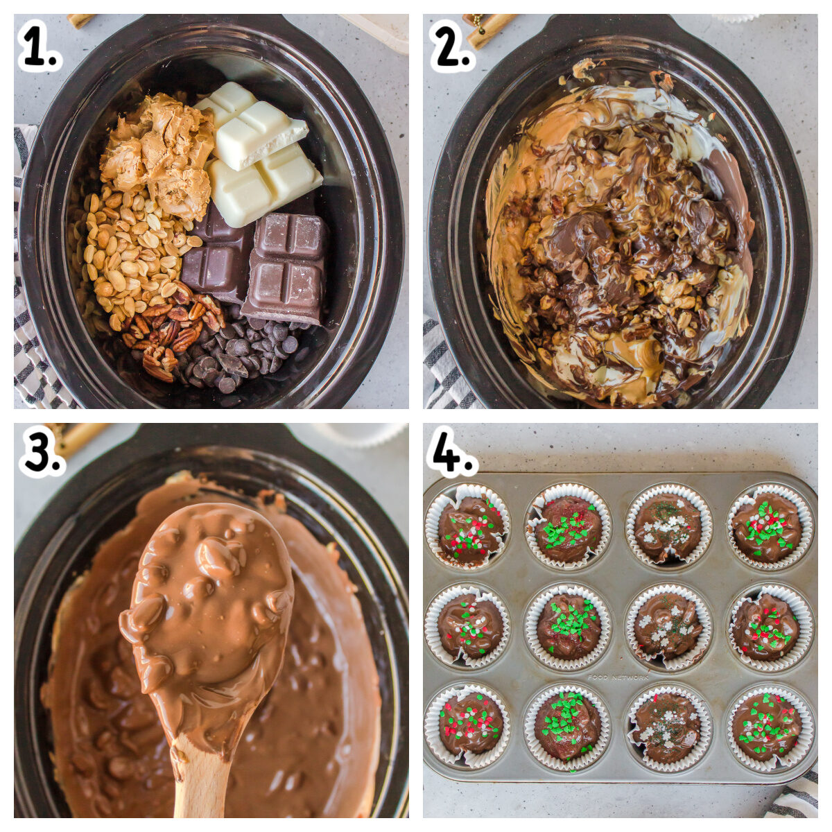 collage about how to make crockpot candy in slow cooker