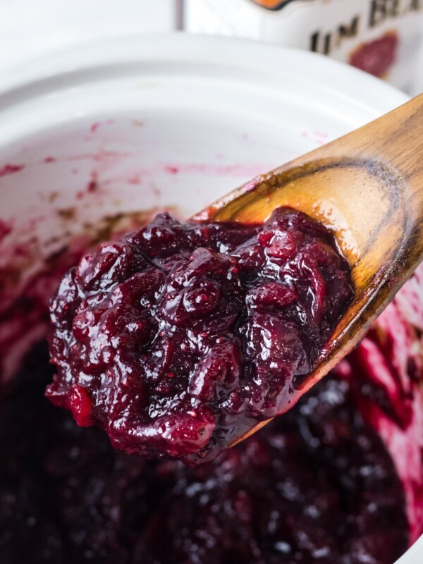 bourbon cranberry sauce on spoon