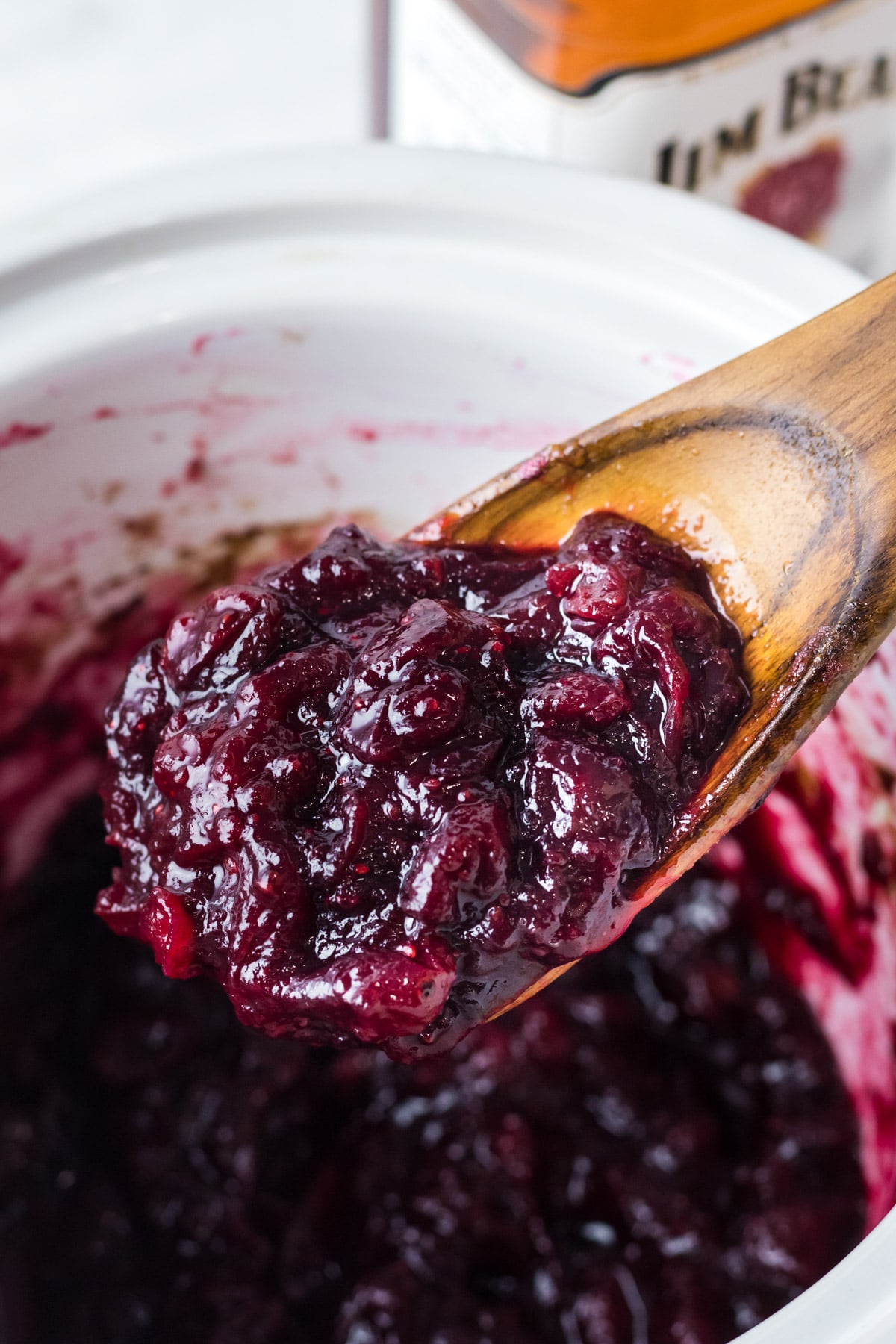 bourbon cranberry sauce on spoon