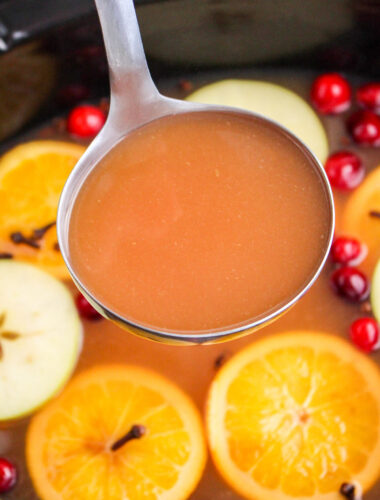 wassail on wooden spatula