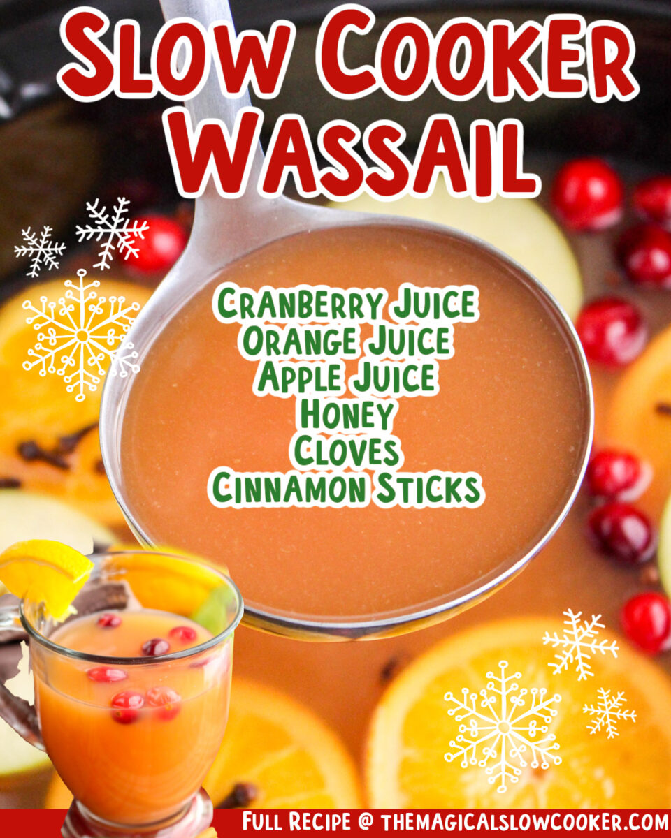 Image of wassail with text of ingredients over it.