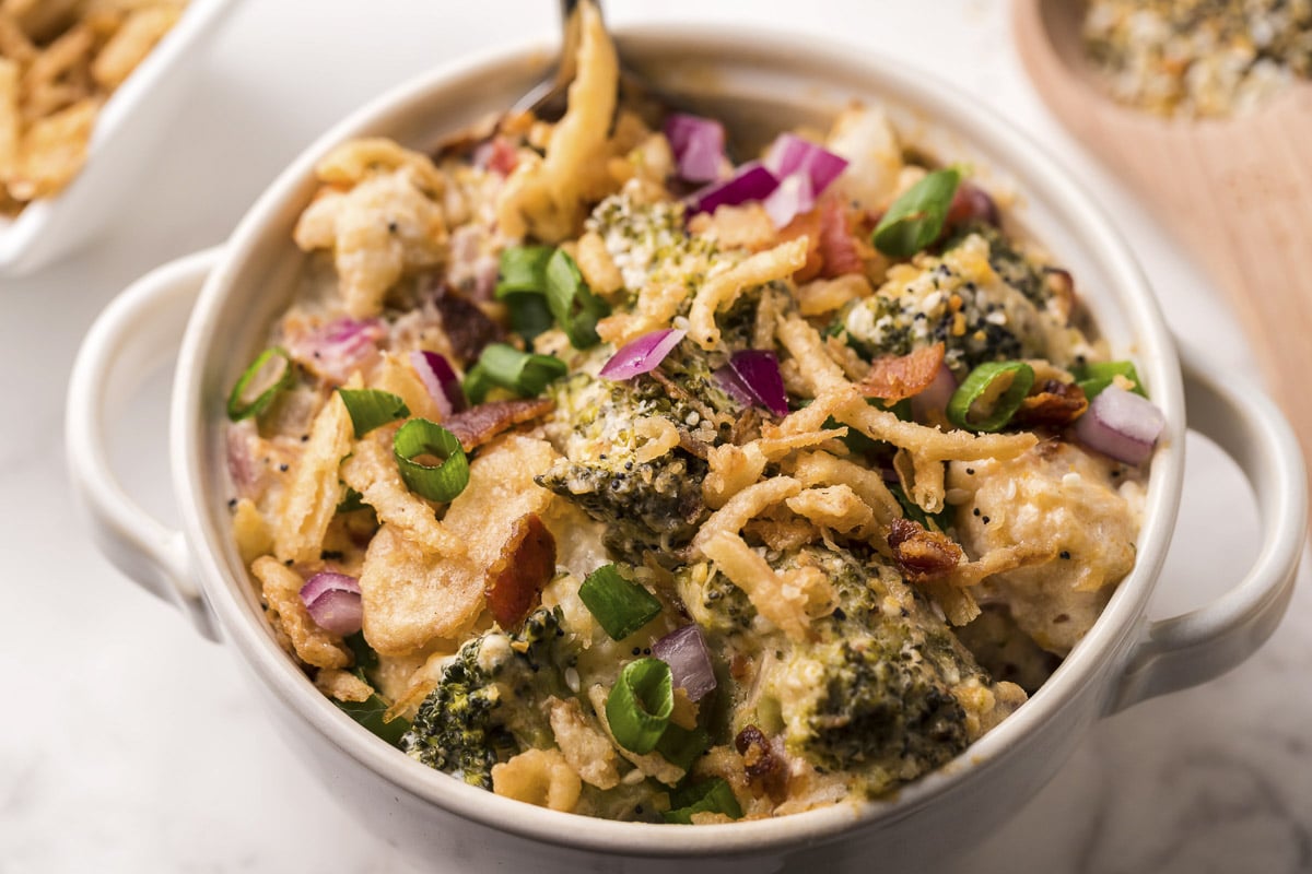 bowl of broccoli and cauliflower casserole