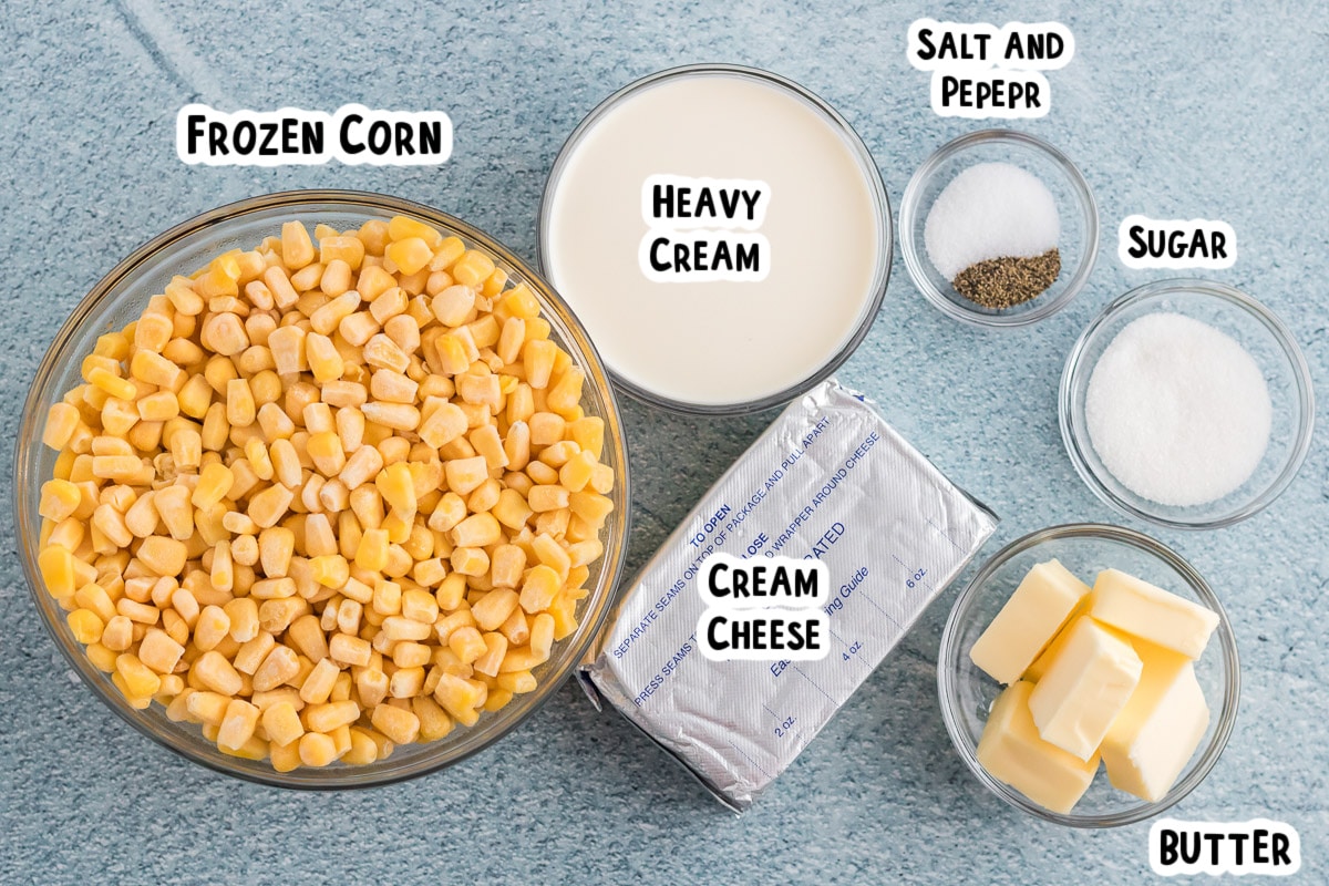 ingredients for crockpot creamed corn on a table