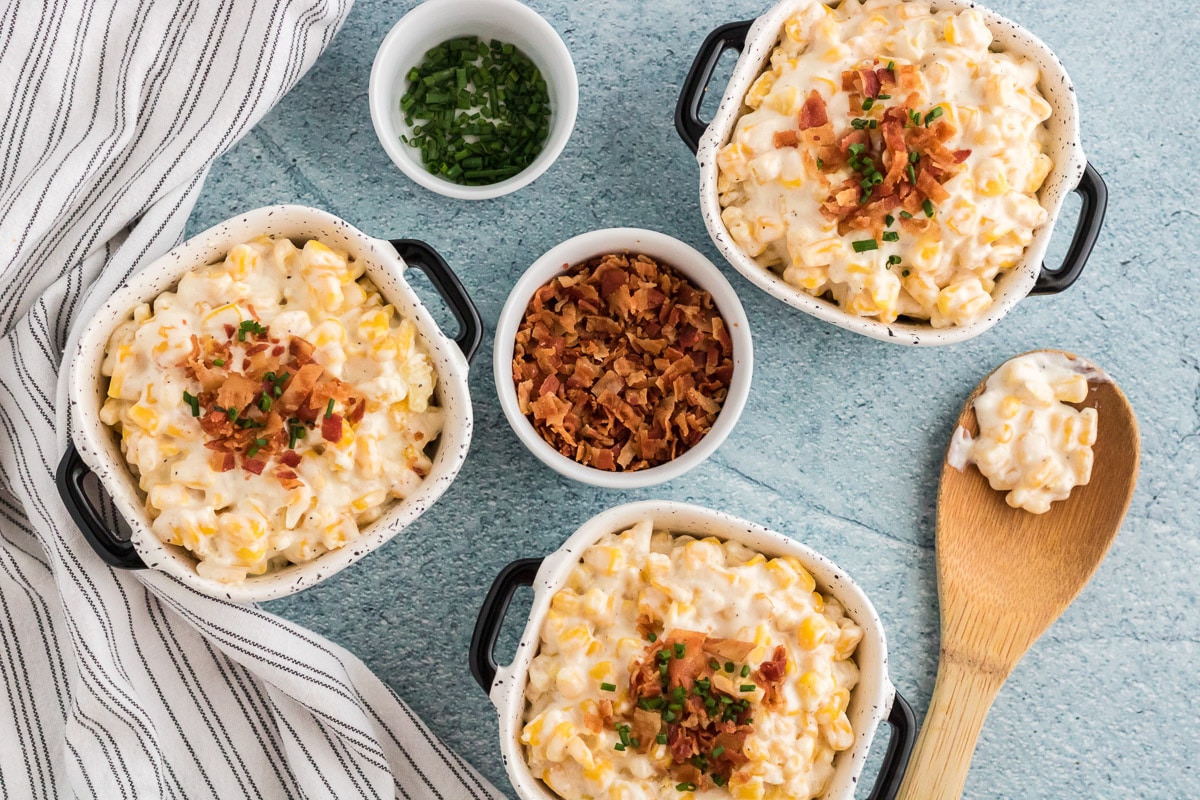 3 dishes of creamed corn