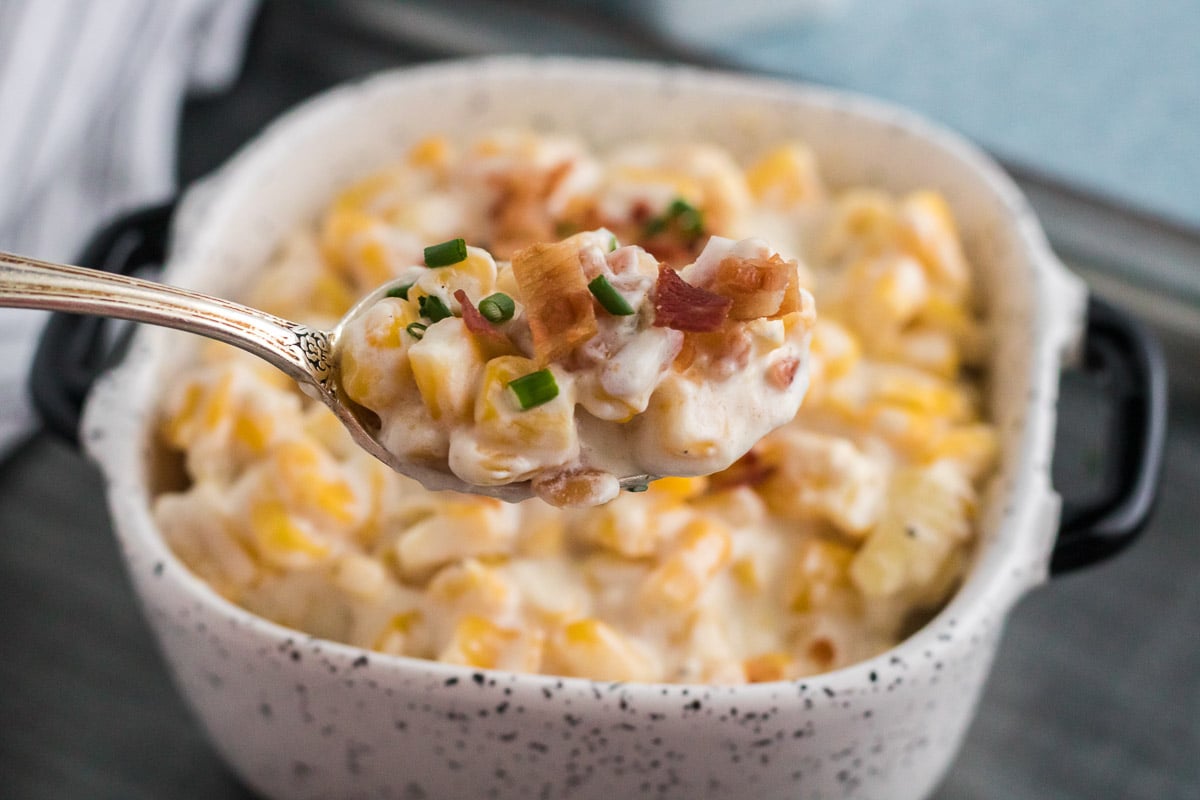 spoon full of creamed corn