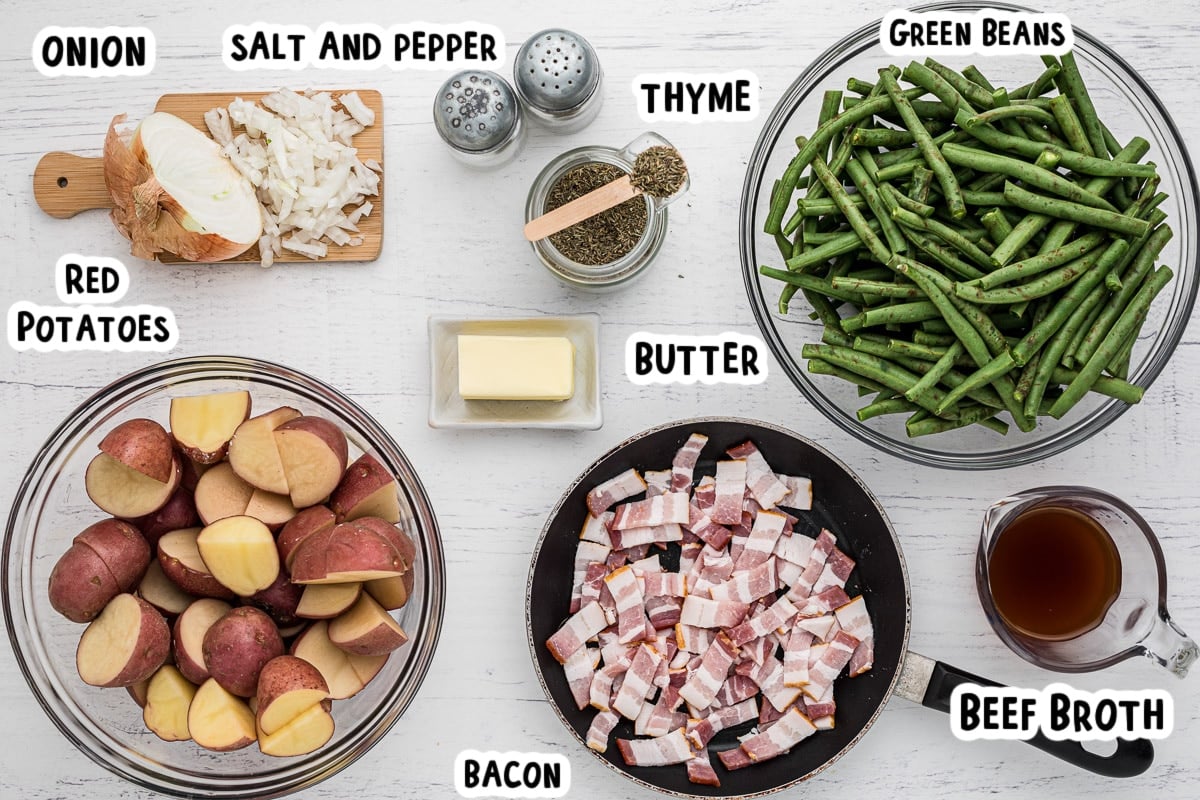 ingredients for green beans and potatoes on table