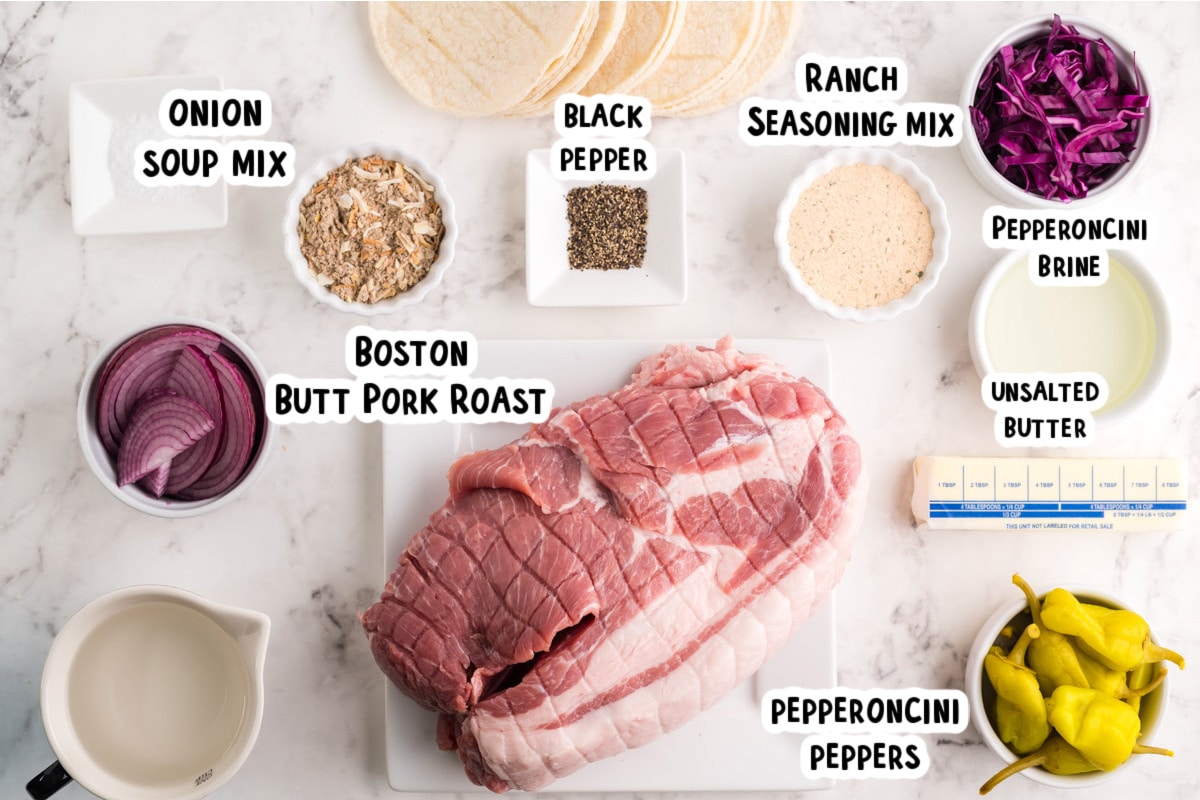 ingredients for mississippi pork roast on a table