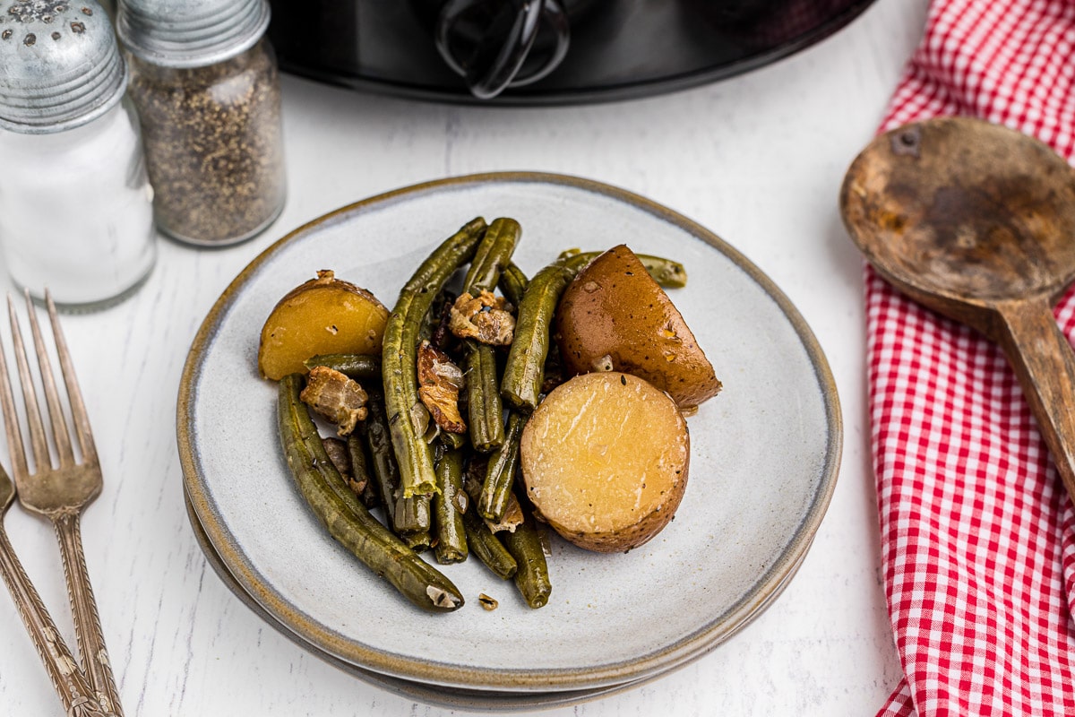 plate of green beans and potatoes