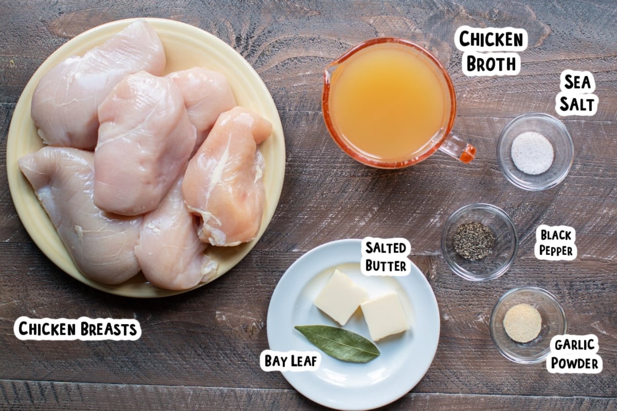 ingredients for shredded chicken on a table