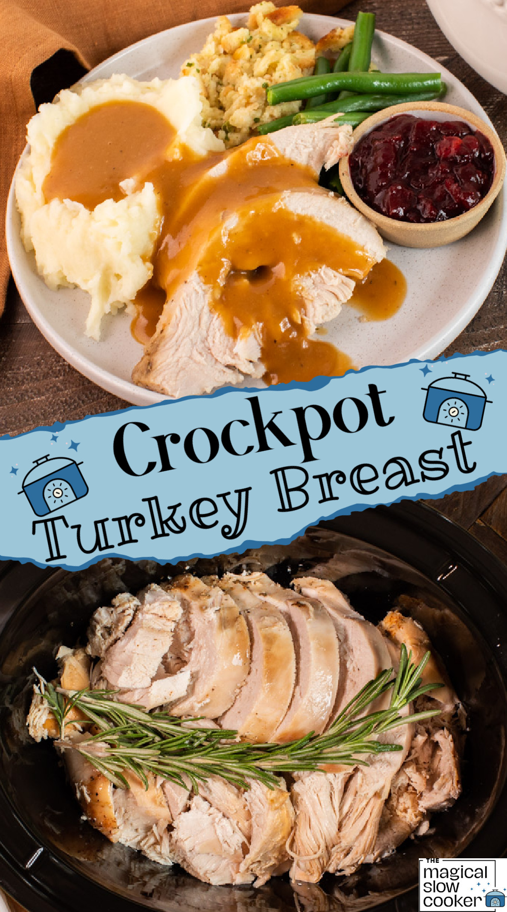 2 images of crockpot turkey breast.