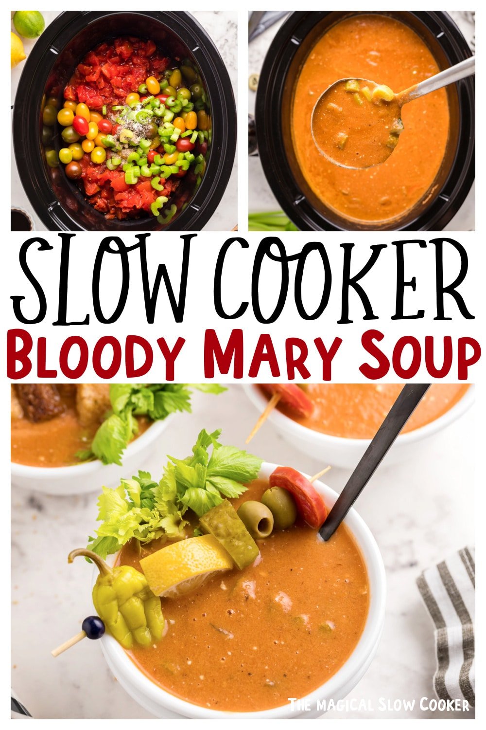 collage of bloody mary soup images with text overlay for pinterest