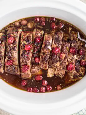 cranberry pork loin in a slow cooker.