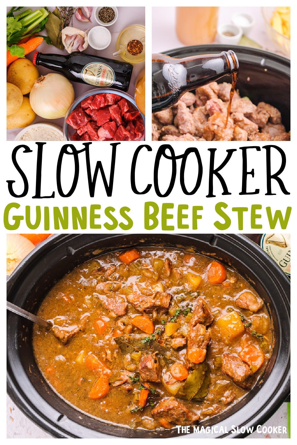 collage of guinness beef stew images with text overlay for pinterest