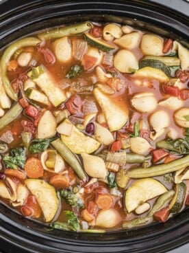 minestrone soup in the slow cooker, cooked
