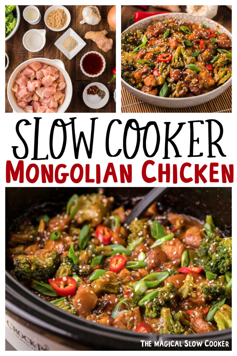 collage of mongolian chicken images with text overlay for pinterest