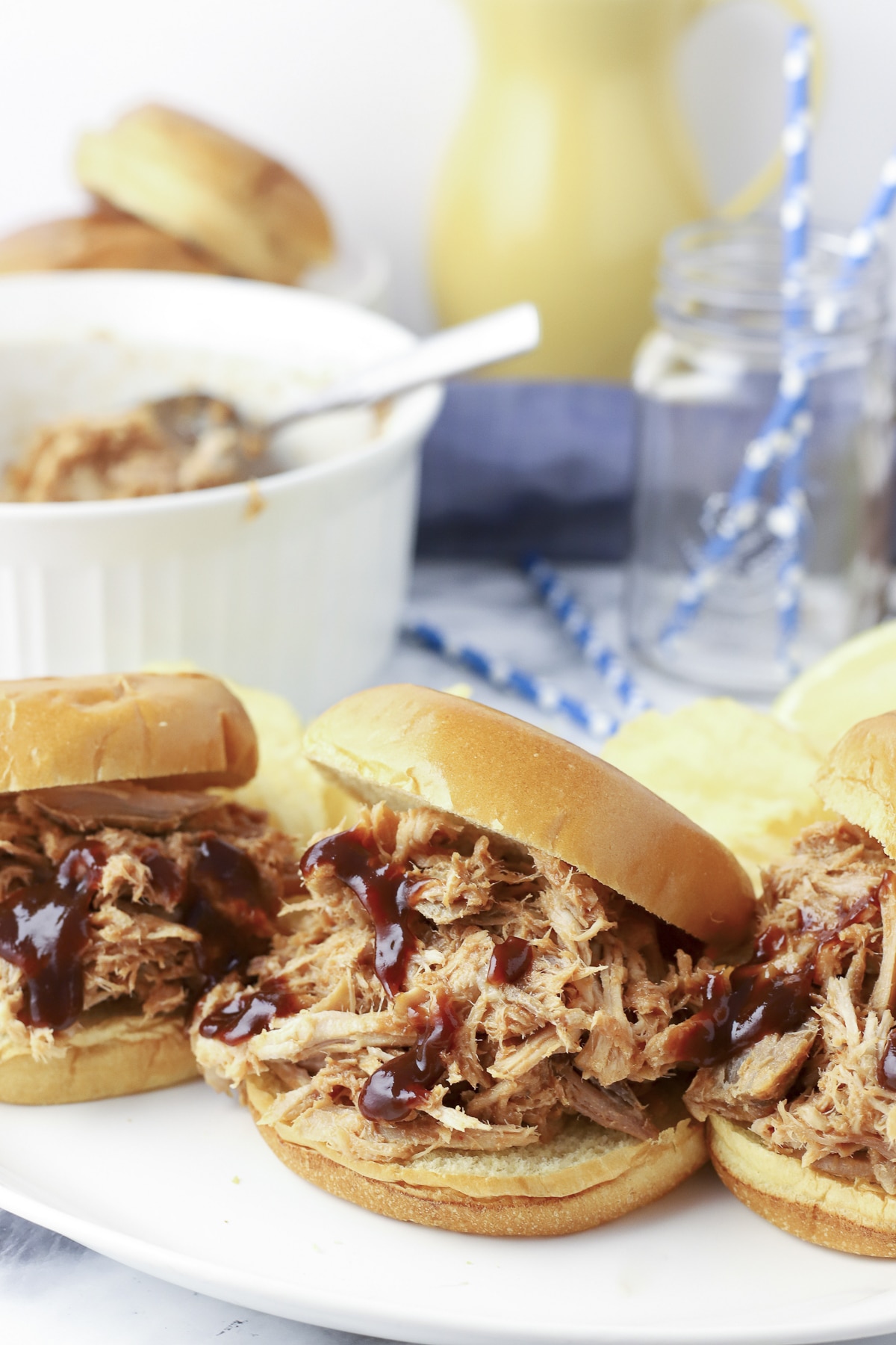 close up of bbq pulled pork sandwiches