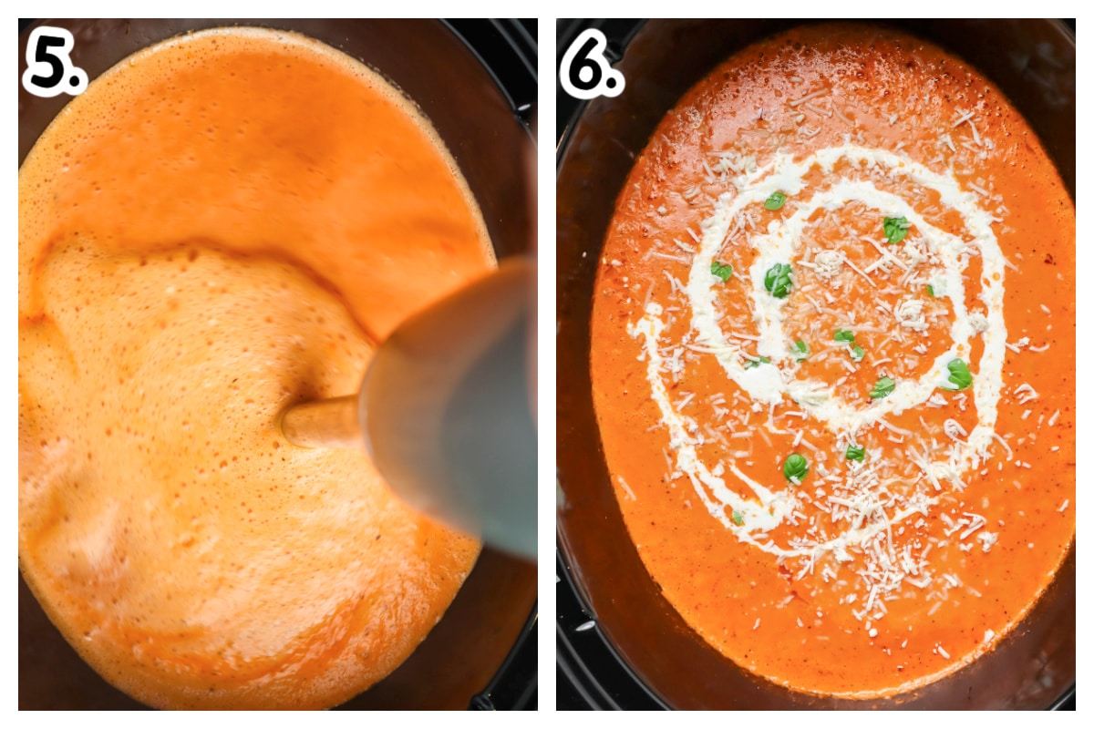 how to blend tomato soup and top with parmesan
