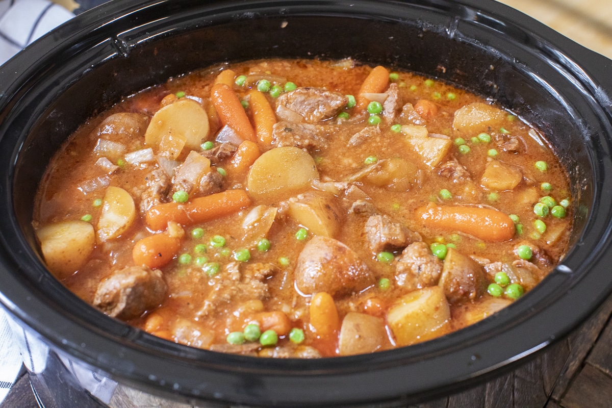 side view of beef stew ready to serve