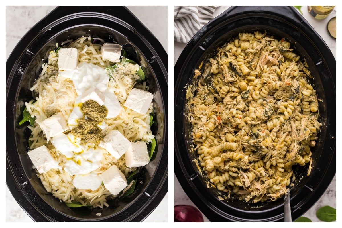 Slow Cooker Chicken Spinach Artichoke Pasta