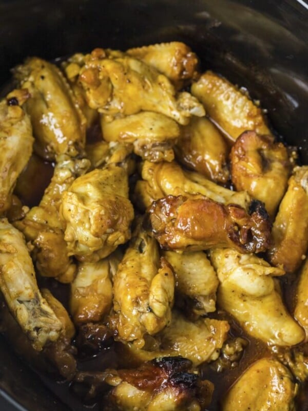 honey mustard wings done cooking in slow cooker.