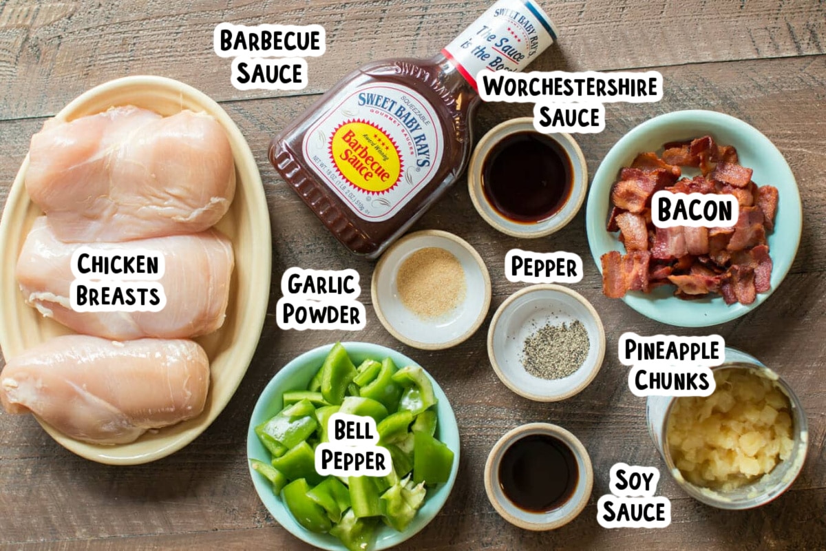 ingredients for hawaiian chicken with text overlay