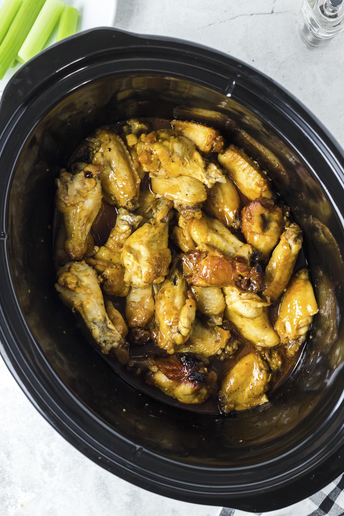 honey mustard wings in the slow cooker, cooked