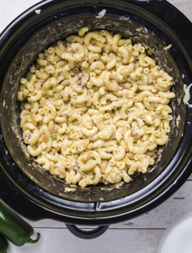 jalapeno mac and cheese cooked in a crockpot