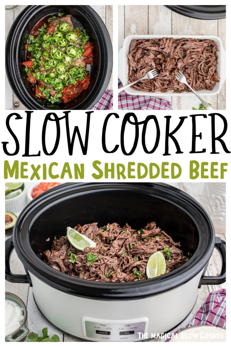 collage of mexican shredded beef images with text for pinterest