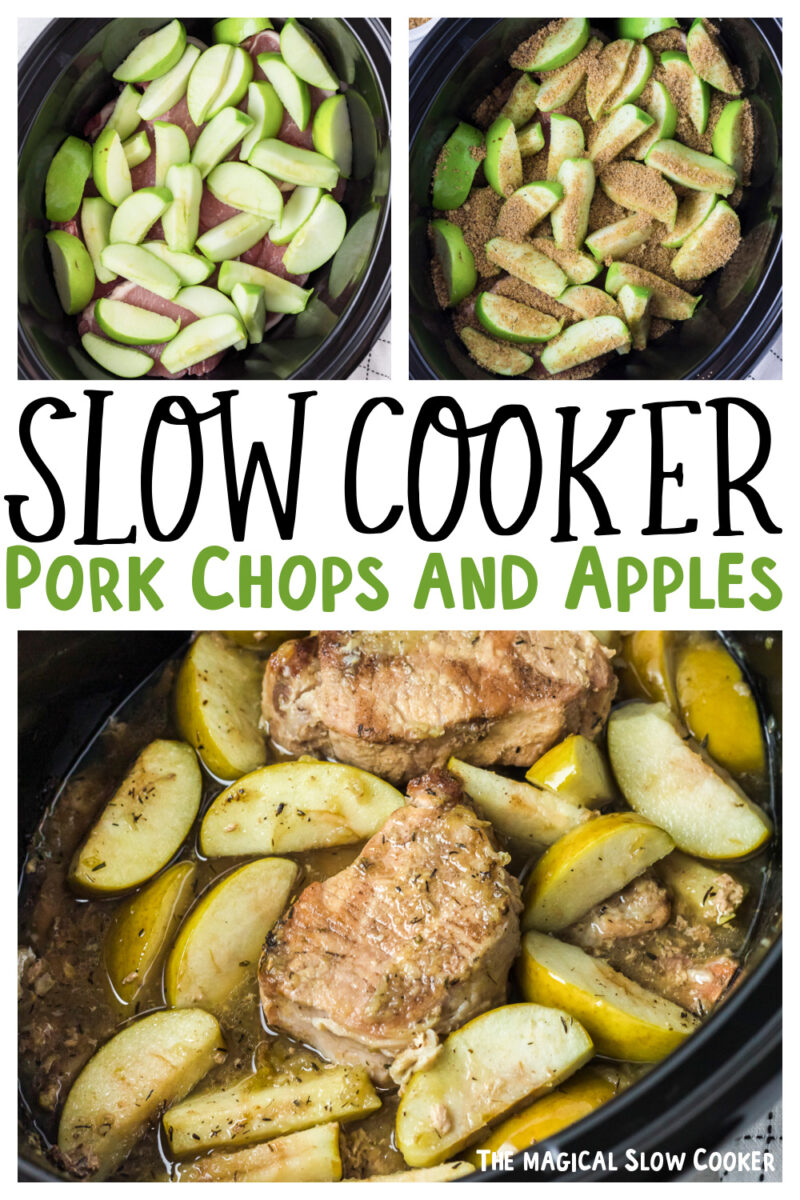 collage of pork chop and apples images with text overlay for pinterest