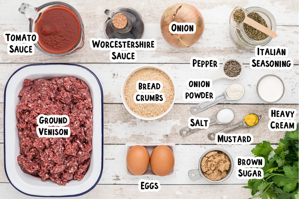 ingredients for venison meatloaf on table