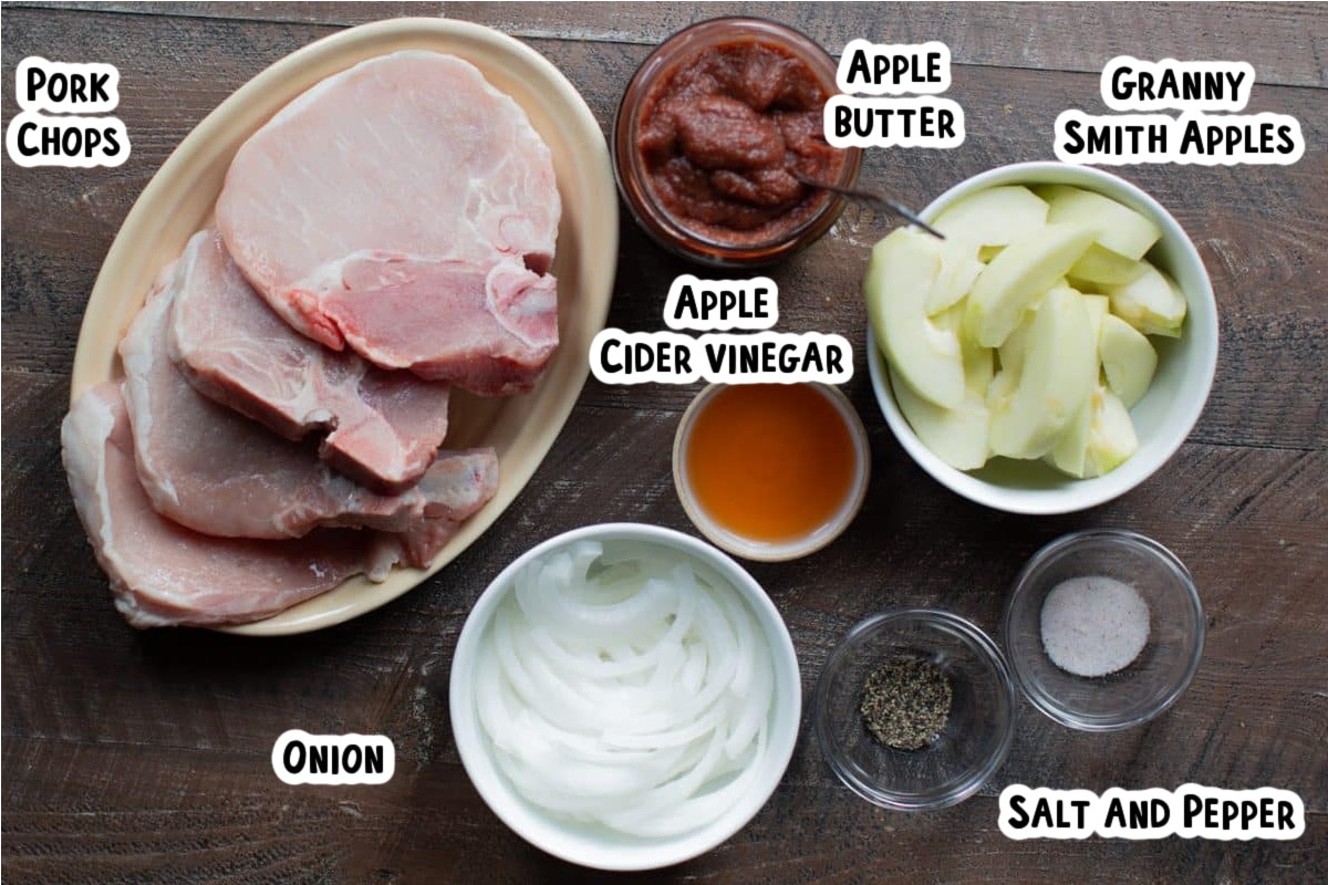 ingredients for apple butter pork chops on table