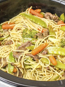 beef chow mein done cooking in slow cooker