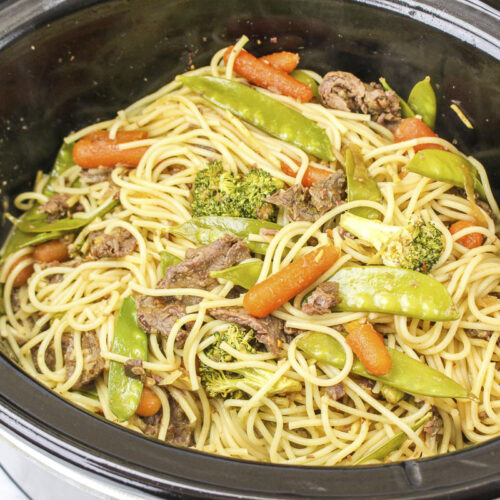 beef chow mein done cooking in slow cooker