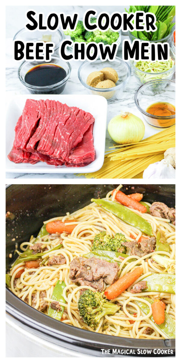 long image of beef chow mein with text overlay