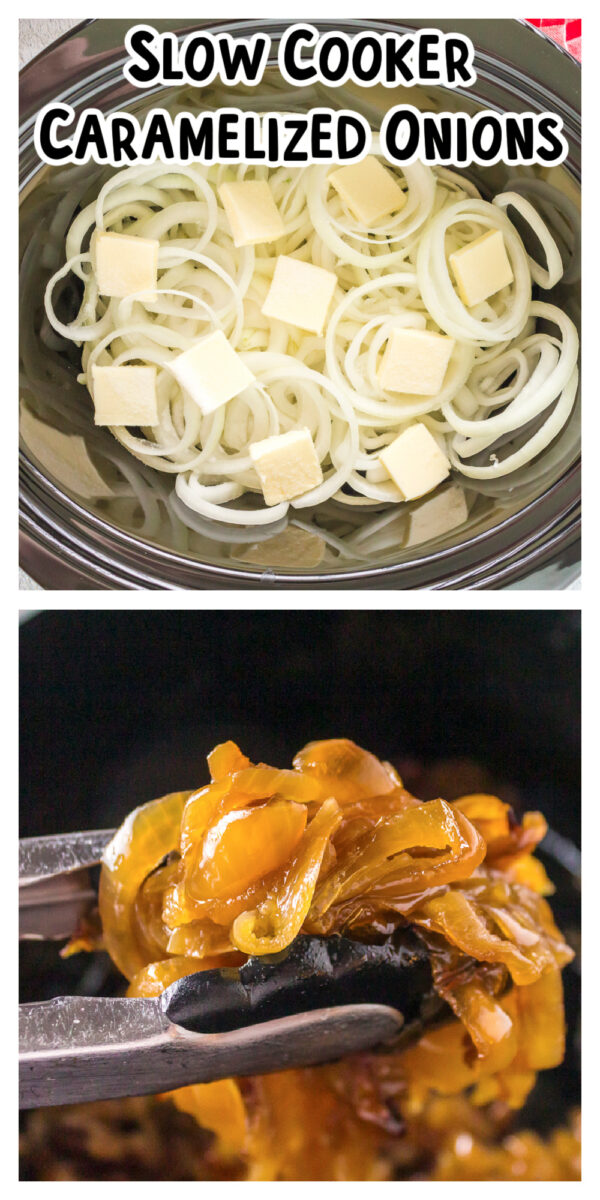 long image of caramelized onions for pinterest