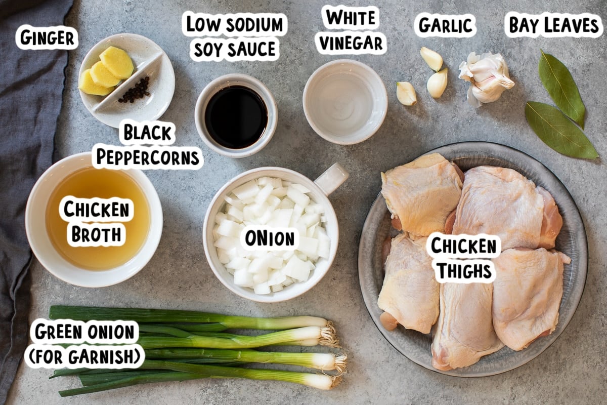 ingredients for chicken adobo on table