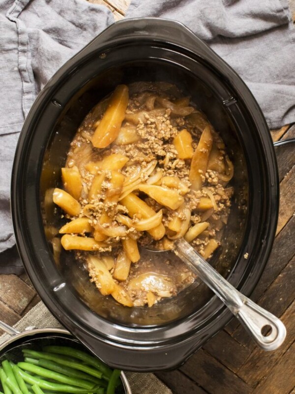 hamburger hash cooked in slow cooker.